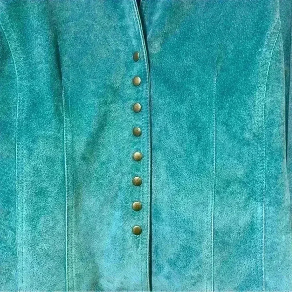 AMI Women's Blue Jacket Lined Leather Coat Blazer Vintage Medium Festival - Picture 5 of 12